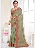 Two Tone Silk Green Wedding Wear Khatli Work Saree